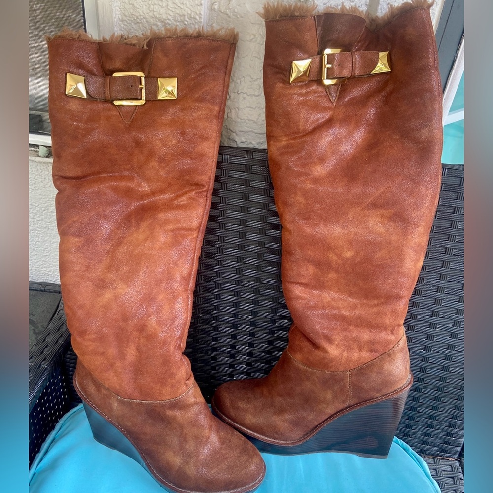 Michael Kors Calista Brown Faux Fur Lined Boots Women’s Size 7 Wedged